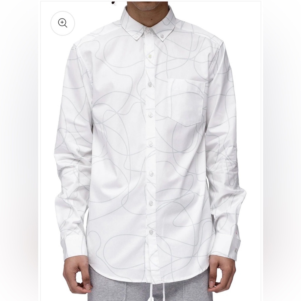 Men's Long Sleeve Line Print Shirt in White
